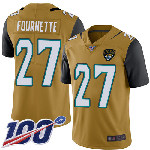 Nike Jacksonville Jaguars #27 Leonard Fournette Gold Men Stitched NFL Limited Rush 100th Season Jersey